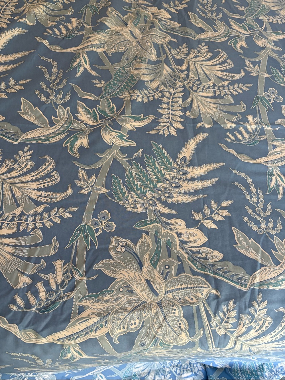 Brunschwig and Fils Seychelles vintage fabric in blue and cream